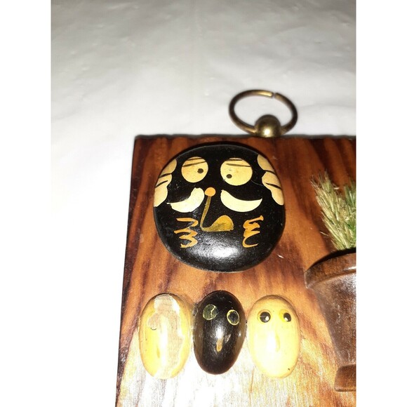 Vintage Handcrafted Keyhook Painted Rocks Stained Wood Backing Boho Ecclectic - Picture 10 of 12